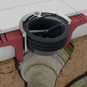 Grafika-przedstawiajaca-montaz-syfonu-green-drain-we-wpuscie-podlogowym---przekroj. Grafika-przedstawiajaca-montaz-syfonu-green-drain-we-wpuscie-podlogowym---przekroj.