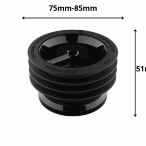 Syfon-suchy-green-drain-czarny-na-bialym-tle.-z-podana-wysokoscia-i-srednica-instalacji.